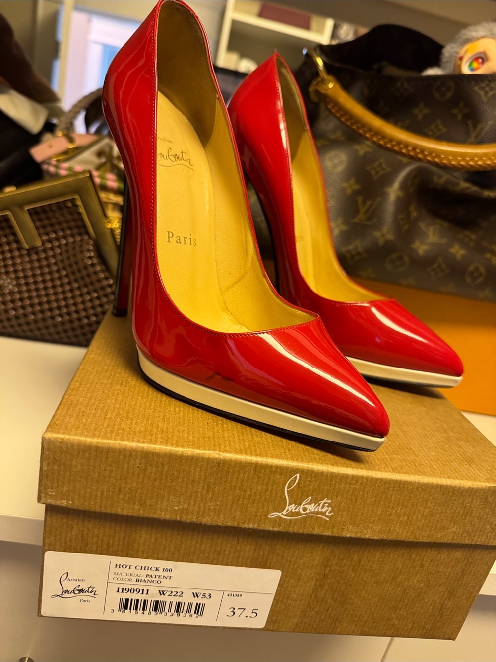 Christian Louboutin Red Patent Pointed Toe Stilettos